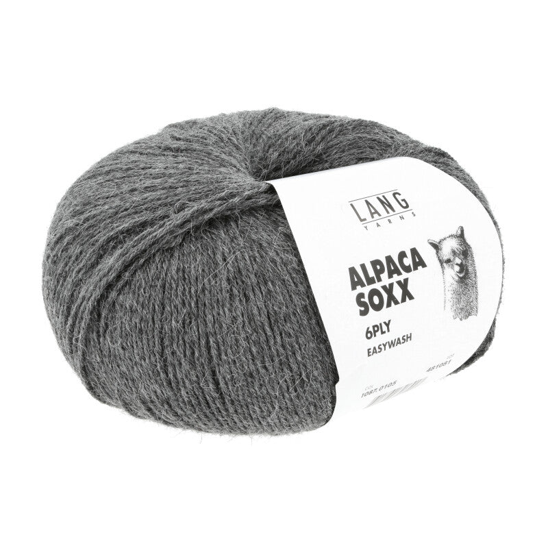 Lang Yarns Alpaca Soxx 6-ply Yarn, 390m / 150g – Dark Grey Mélange (0105)