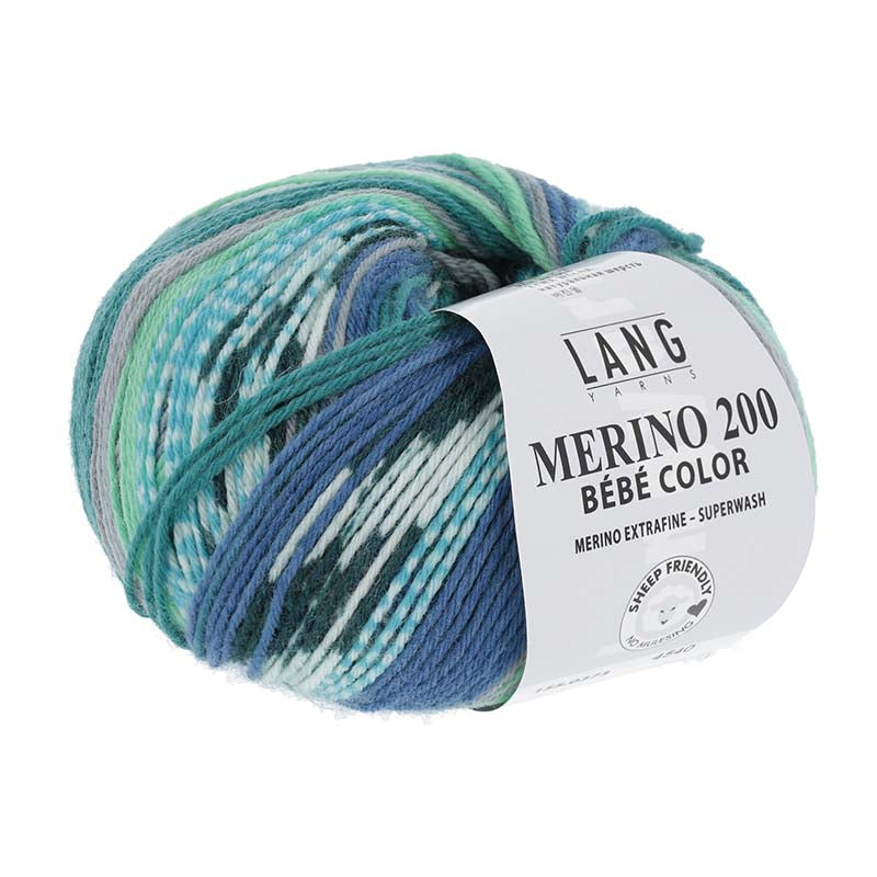 Lang Yarns Merino 200 Bébé Color Yarn, 203m / 50g – Jade/Blue (0373)