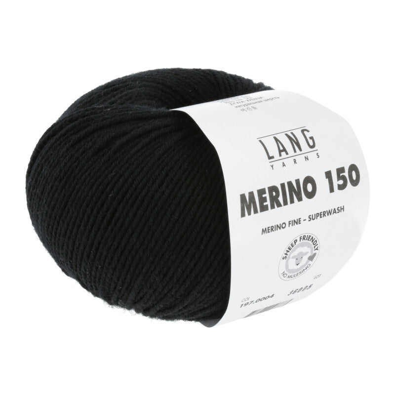 Lang Yarns Merino 150 Yarn, 150m / 50g – Black (0004)