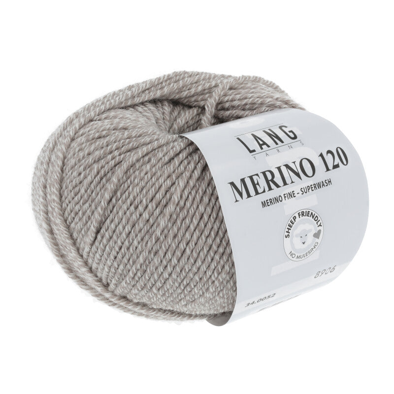 Lang Yarns Merino 120 Yarn, 120m / 50g – White/Beige Mouliné (0052)