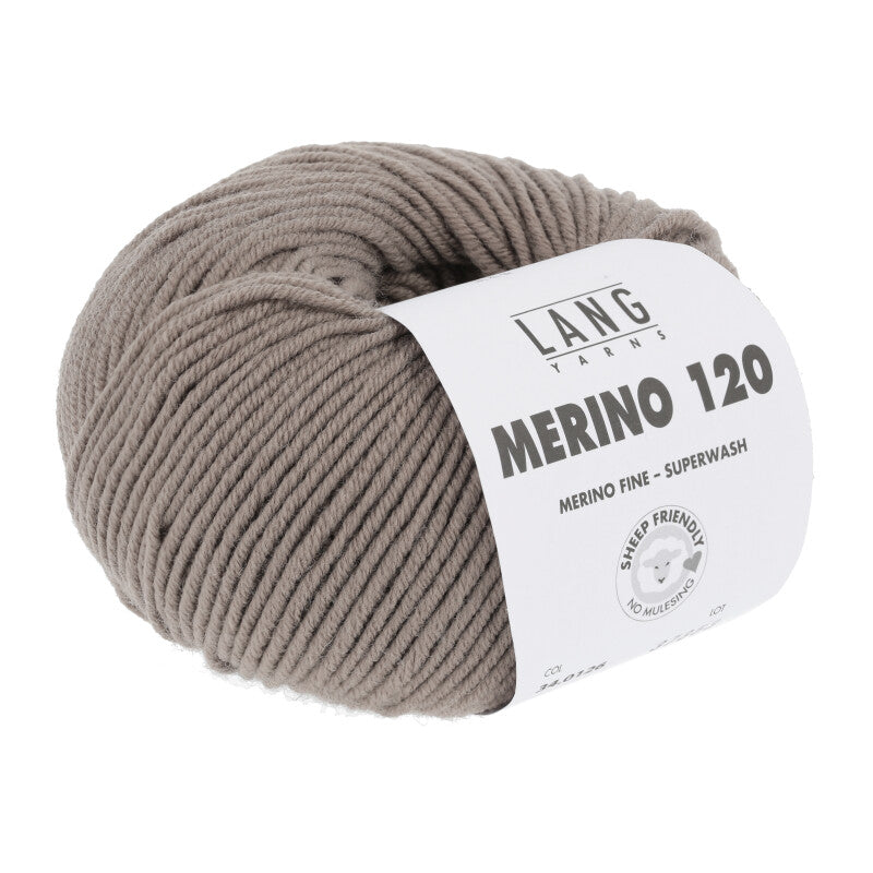 Lang Yarns Merino 120 Yarn, 120m / 50g – Grey Brown (0126)