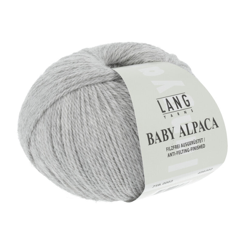 Lang Yarns Baby Alpaca Yarn, 170m / 50g – Light Grey Mélange (0003)