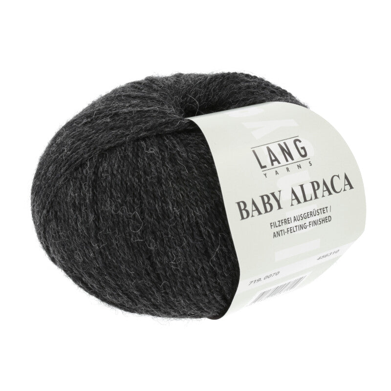 Lang Yarns Baby Alpaca Yarn, 170m / 50g – Anhtracite Mélange (0070)