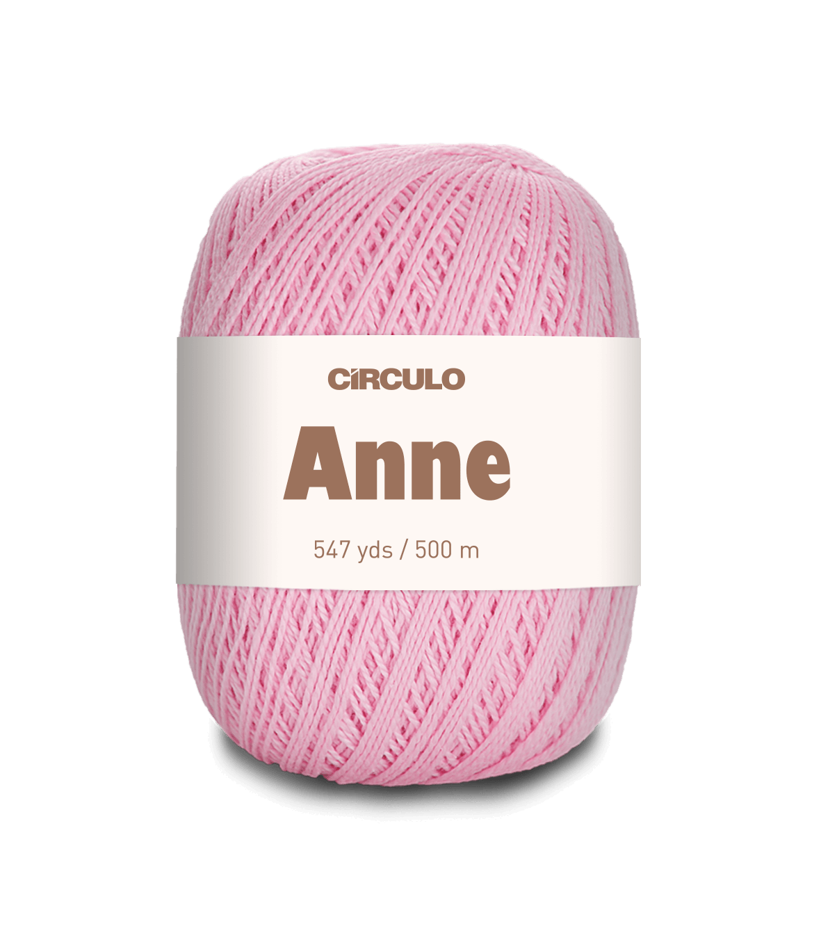 Circulo ANNE - 100% mercerized Cotton Yarn, 500m / 147g - Pink ball of yarn with 'Circulo Anne' label on a white background