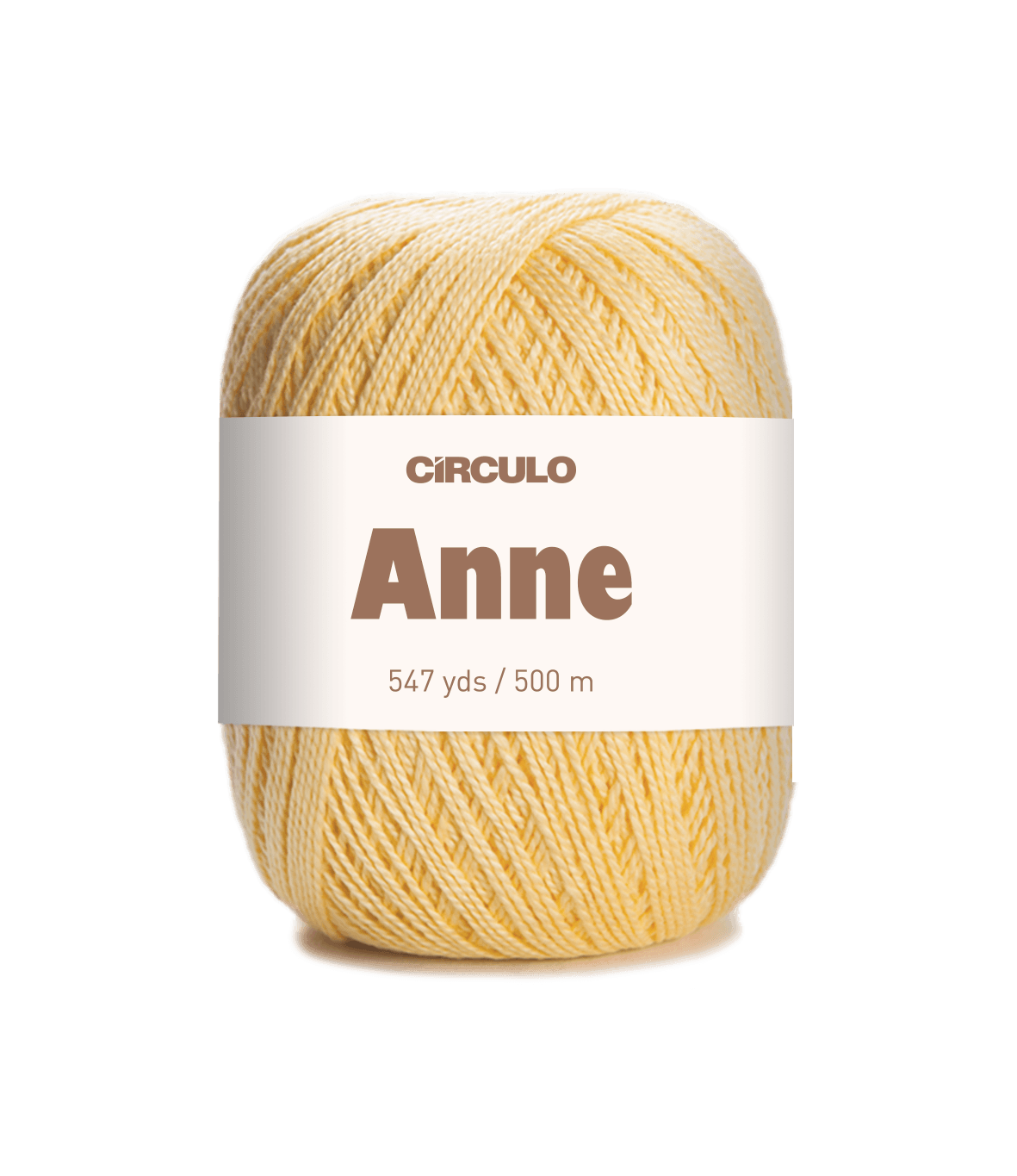 Circulo ANNE - 100% mercerized Cotton Yarn, 500m / 147g - Ball of yellow yarn with a Circulo Anne label on a white background
