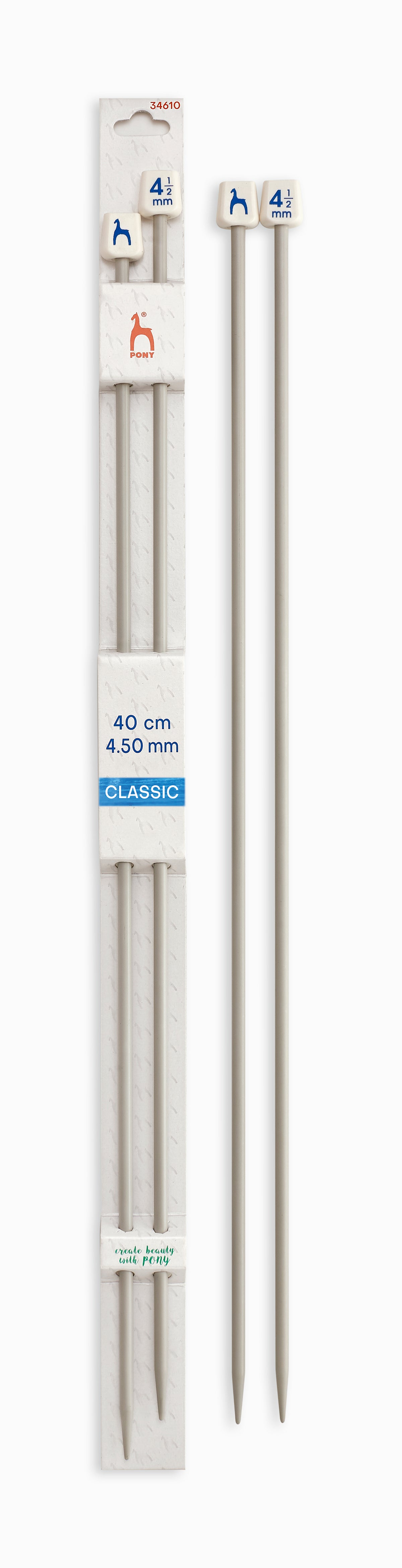 Pony Classic Aluminium Single Pointed Knitting Needles – 35, 40 & 60 cm, 40 cm, 4.50 mm