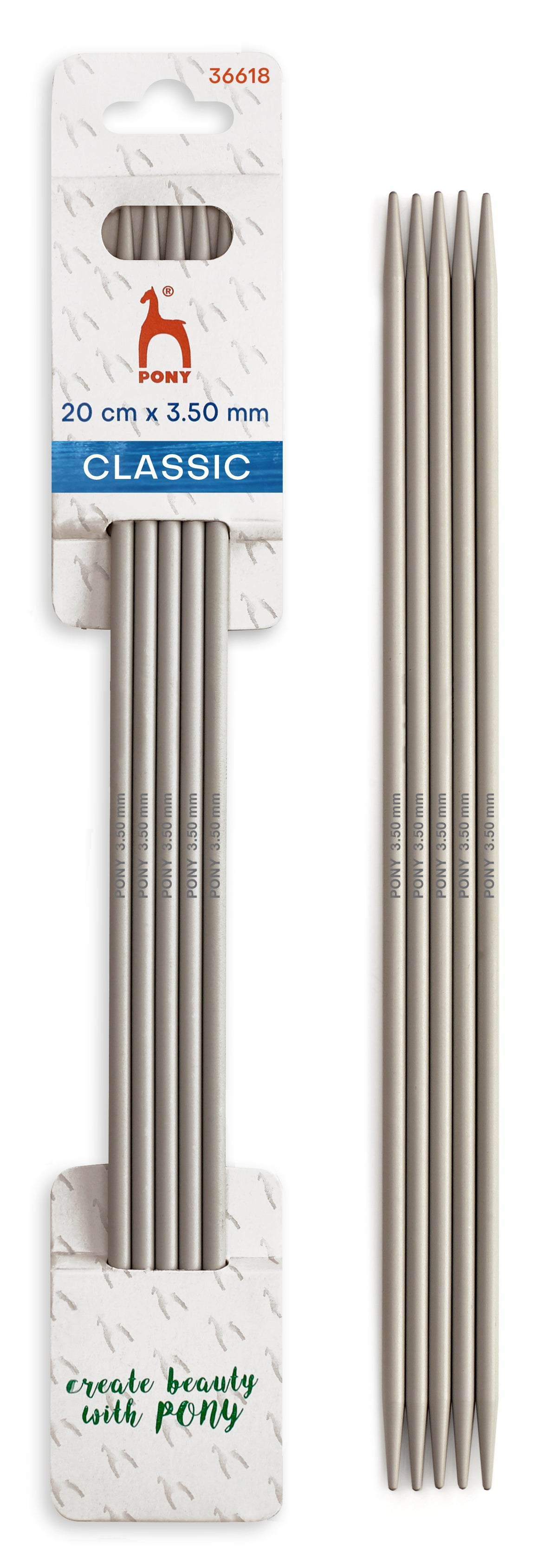 Pony Classic Aluminium Double Pointed Knitting Needles – 20 cm, 20 cm, 3.50 mm