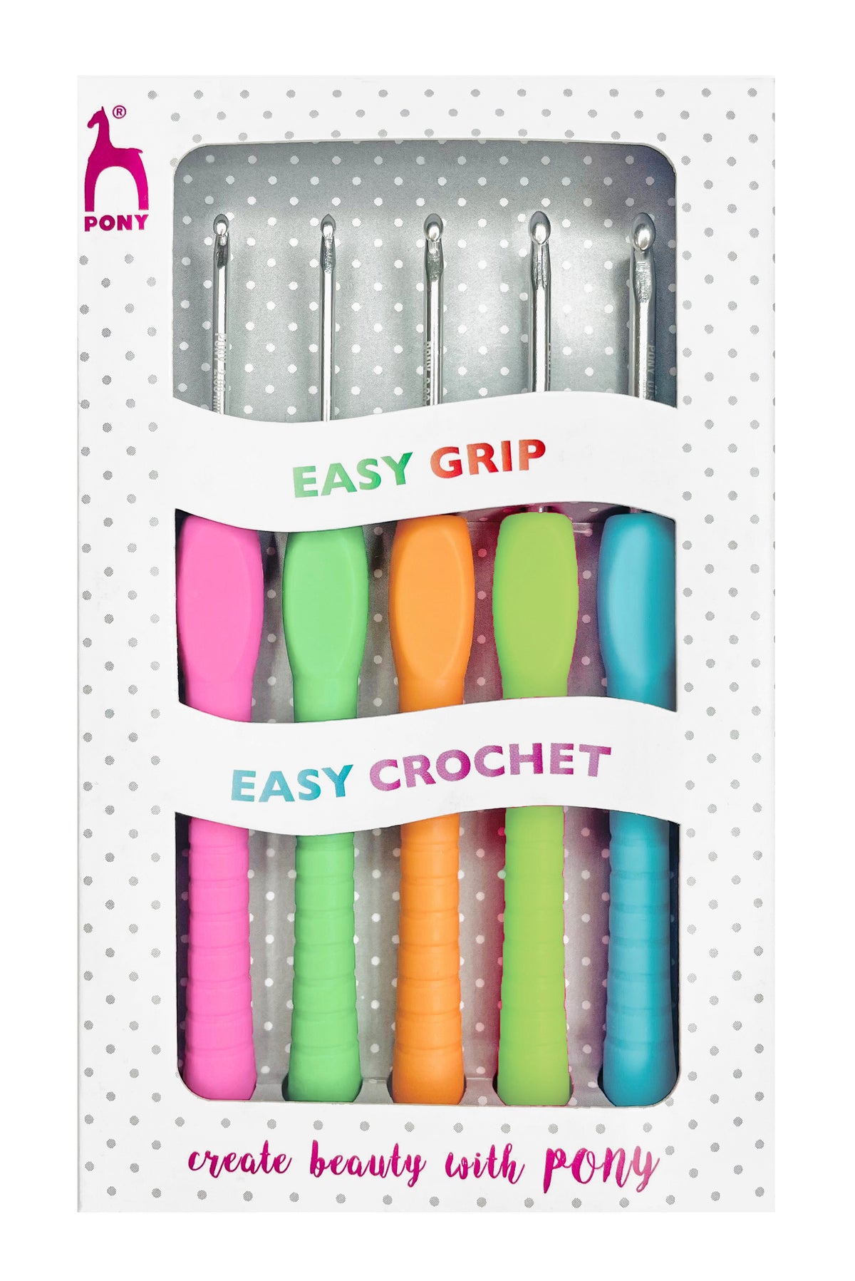 Pony Easy Grip Aluminium Crochet Hook Sets, 5 hooks