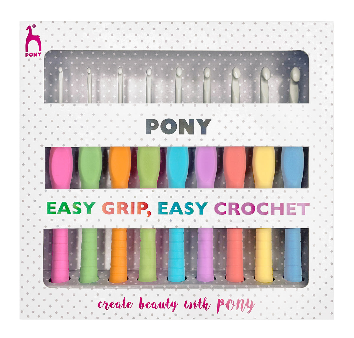 Pony Easy Grip Aluminium Crochet Hook Sets, 9 hooks
