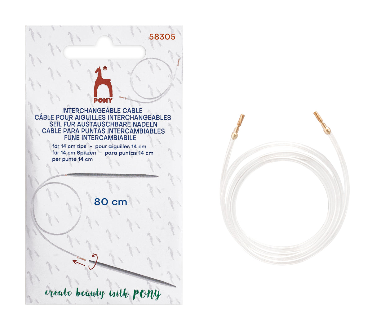 Pony Cables for Interchangeable Knitting Needles, 14 cm tips, 80 cm