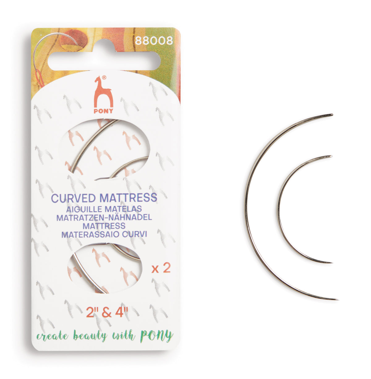 Pony Curved Mattress Needles – Plain Eye, No. 2–4