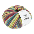 Lang Yarns Lisboa yarn, Red/Dark Green/Blue/Yellow, colour 0007, ball photograph