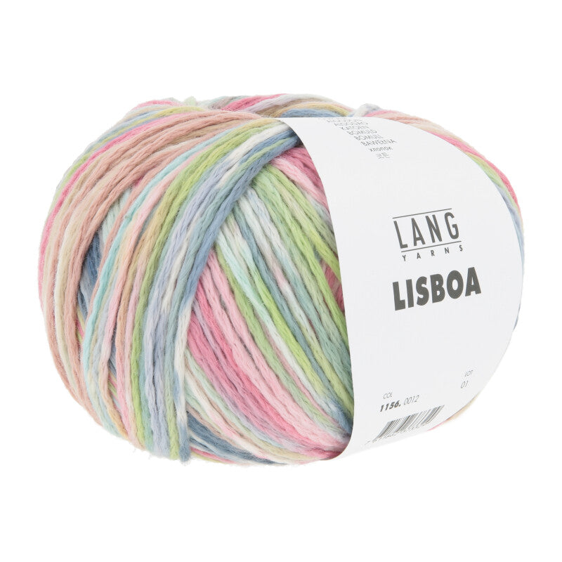 Lang Yarns Lisboa yarn, Pink/Rose/Marine/Light Green, colour 0012, ball photograph