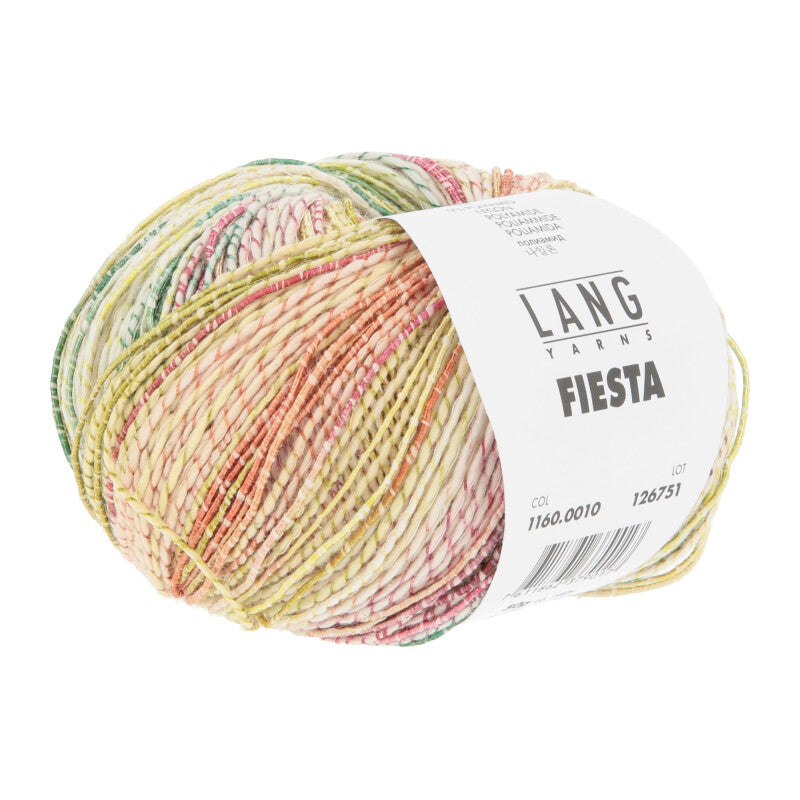 Lang Yarns Fiesta yarn, Dark Green/Orange/Yellow/Rose, colour 0010, ball photograph