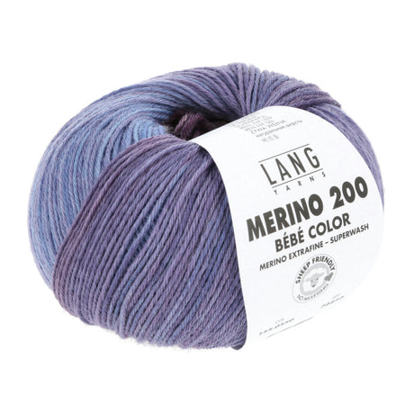 Lang Yarns Merino 200 Bébé Color Yarn, 203m / 50g – Blue/Viola (0550)