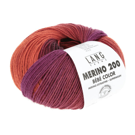 Lang Yarns Merino 200 Bébé Color Yarn, 203m / 50g – Orange/Red/Viola (0554)