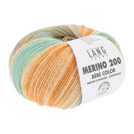 Lang Yarns Merino 200 Bébé Color Yarn, 203m / 50g – Petrol/Turquoise/Pumpkin (0604)