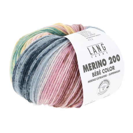 Lang Yarns Merino 200 Bébé Color Yarn, 203m / 50g – Mauve/Jeans/Baby Yellow (0605)