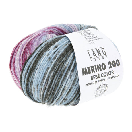 Lang Yarns Merino 200 Bébé Color Yarn, 203m / 50g – Blue/Violet/Plum (0606)