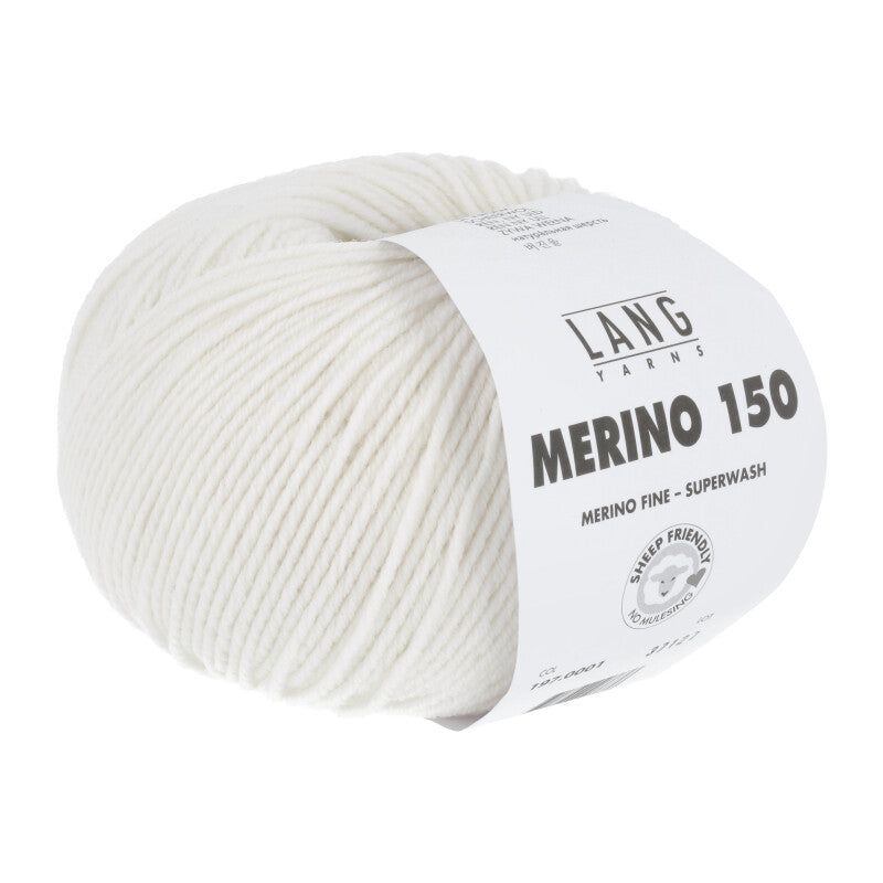 Lang Yarns Merino 150 Yarn, 150m / 50g – White (0001)