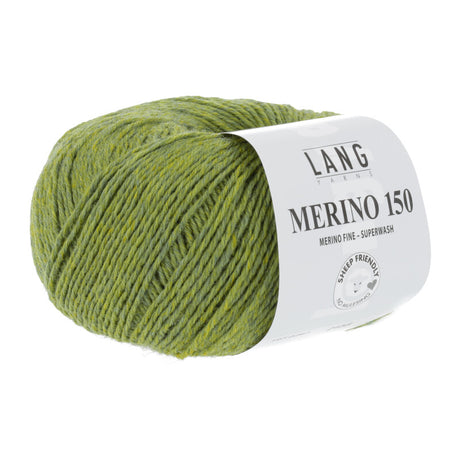 Lang Yarns Merino 150 Yarn, 150m / 50g – Light Olive Mélange (0297)