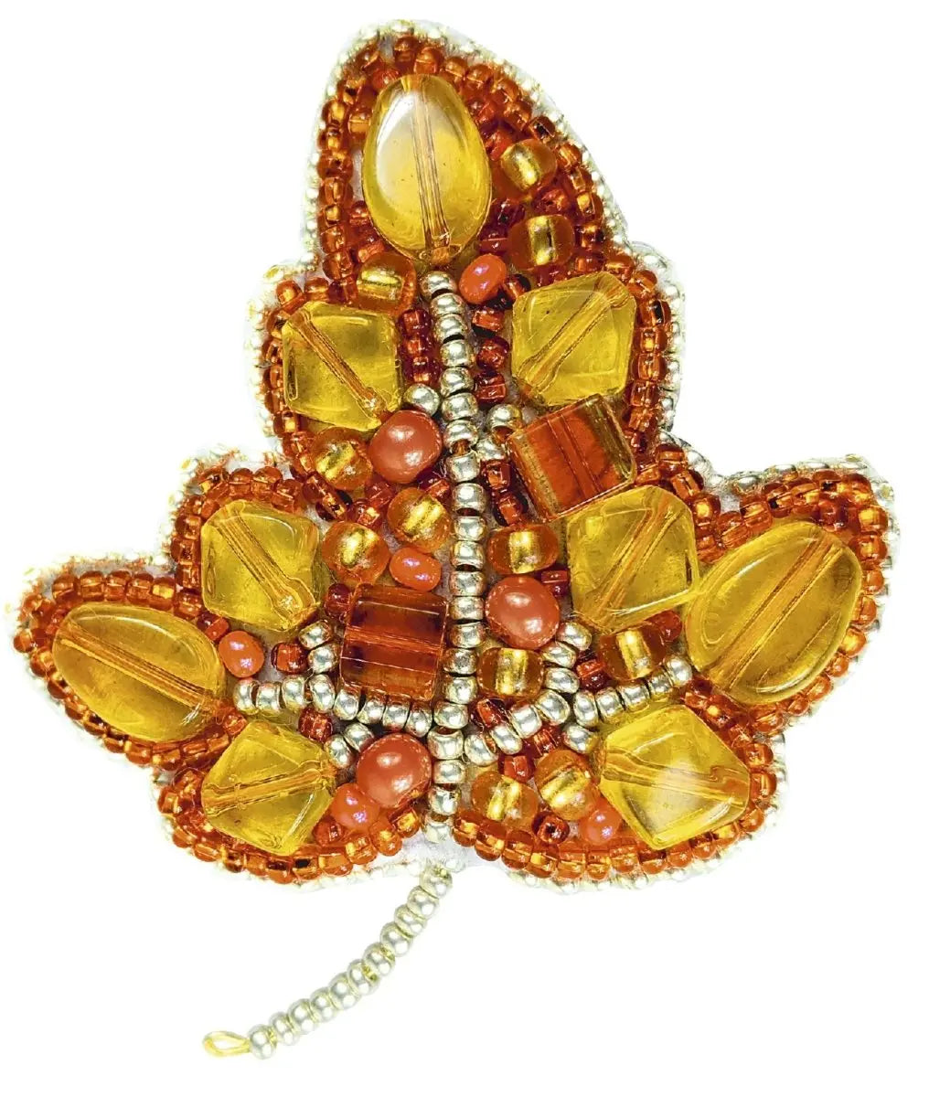 Beadwork kit for a sparkling Crystal Art Autumn Leaf brooch.