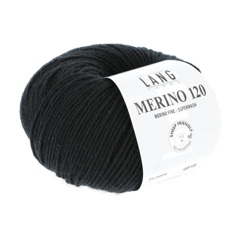 Lang Yarns Merino 120 Yarn, 120m / 50g – Black (0004)