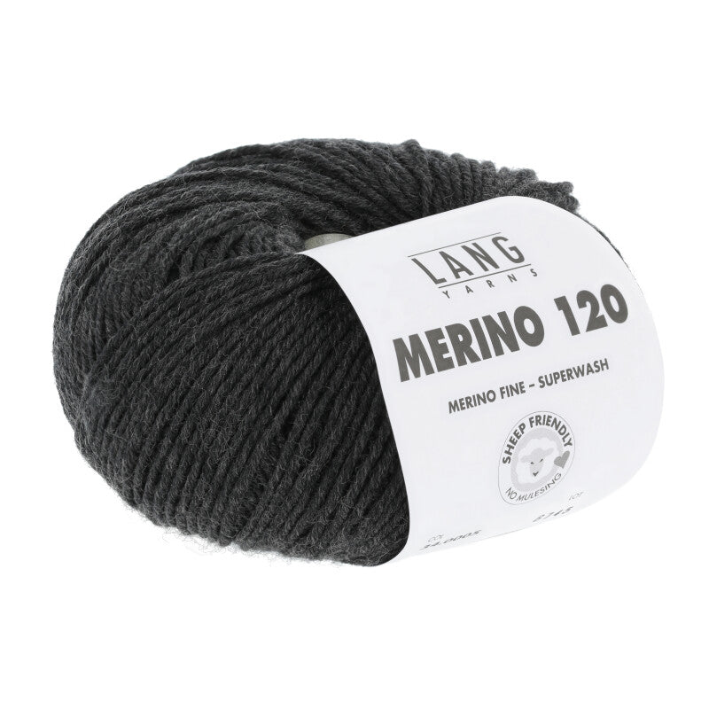 Lang Yarns Merino 120 Yarn, 120m / 50g – Anthracite Mélange (0005)