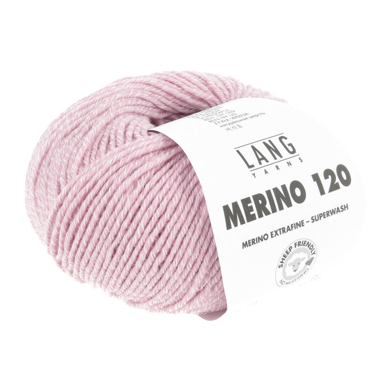 Lang Yarns Merino 120 Yarn, 120m / 50g – Flamingo/White Mouliné (0151)