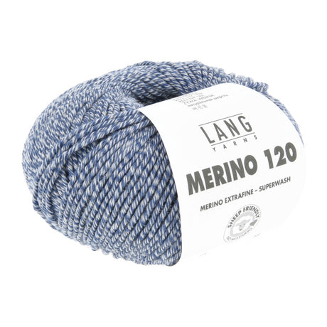 Lang Yarns Merino 120 Yarn, 120m / 50g – Marine/White Mouliné (0153)