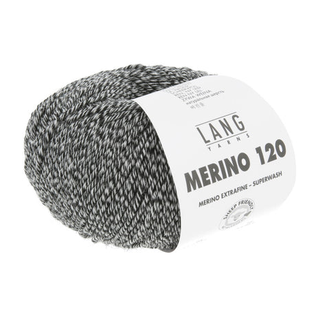 Lang Yarns Merino 120 Yarn, 120m / 50g – Black/White Mouliné (0154)