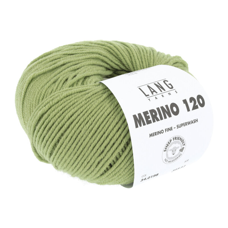 Lang Yarns Merino 120 Yarn, 120m / 50g – Light Olive (0198)