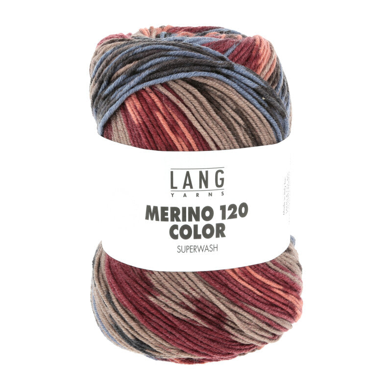 Lang Yarns Merino 120 Color – 100g / 240m – Blue/Burgundy/Brown/Salmon (0002)