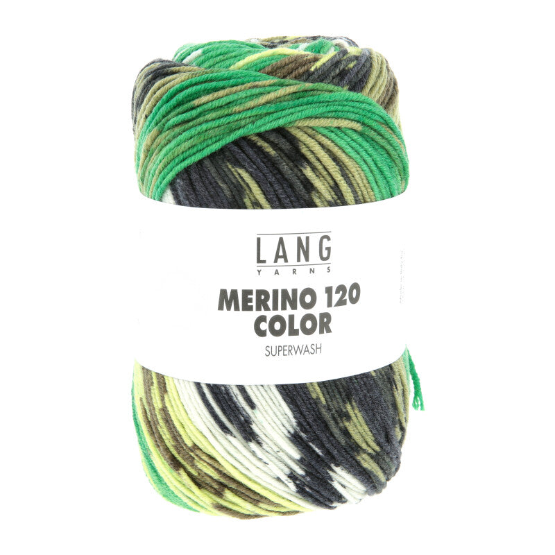 Lang Yarns Merino 120 Color – 100g / 240m – Green/Olive/Lime/Offwhite (0010)
