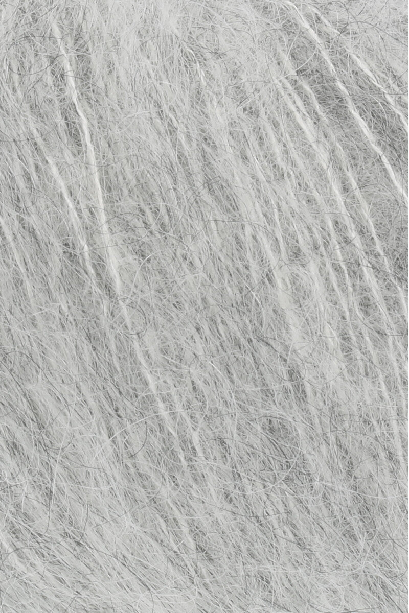 Lang Yarns Mohair Luxe Yarn, 175m / 25g – Light Grey Mélange (0003), yarn texture