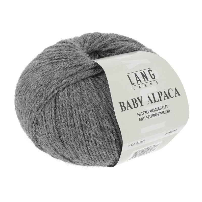 Lang Yarns Baby Alpaca Yarn, 170m / 50g – Grey Mélange (0005)