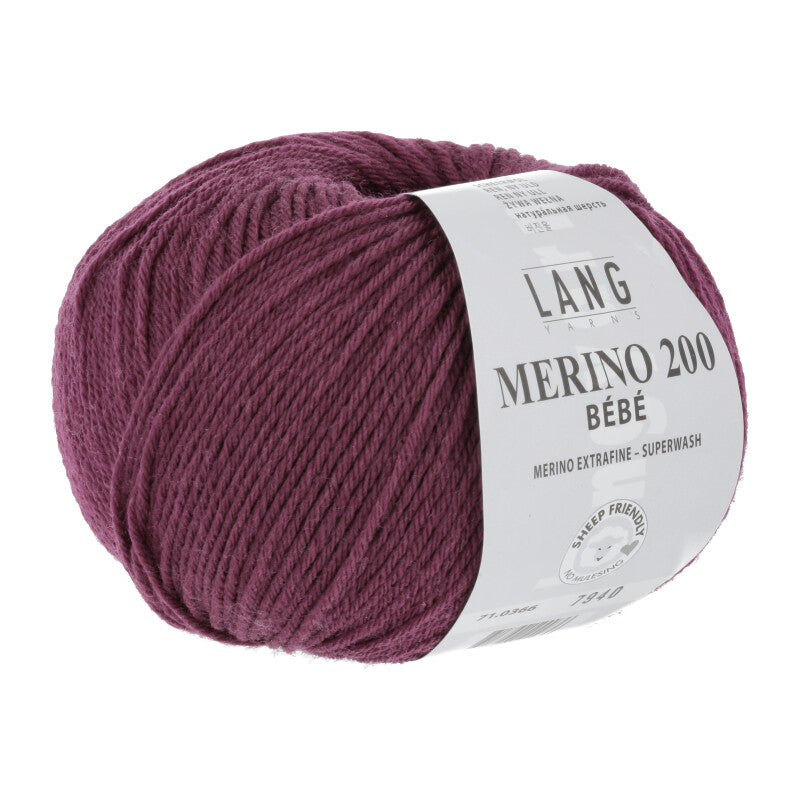 Lang Yarns Merino 200 Bébé Yarn, 203m / 50g – Berry (0366)