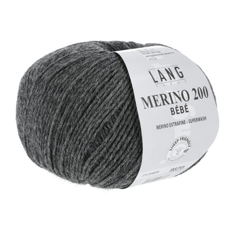 Lang Yarns Merino 200 Bébé Yarn, 203m / 50g – Dark Grey Mélange (0405)