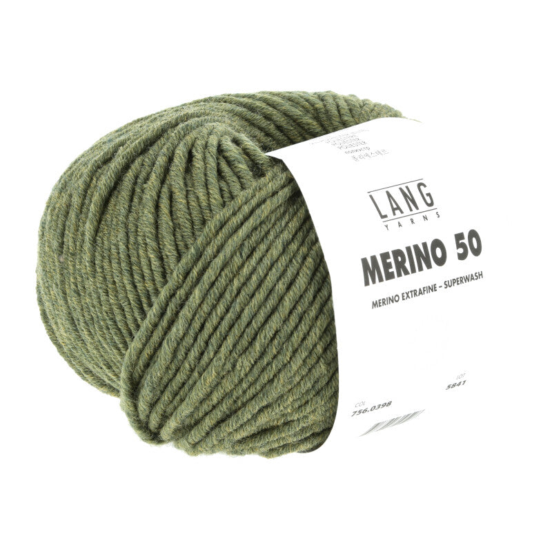 Lang Yarns Merino 50 – 100g / 90m – Dark Olive Mélange (0398)