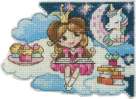 Completed 'Fantasy World Girl' cross stitch bookmark with delicate detailing