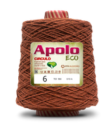 Apolo Eco 4/6 Cotton Cord Yarn – Ideal for Crochet Bags & Home Decor (600g) - Leo Hobby - A large cone of brown wool yarn with a white and red label reading 'Apolo ECO' and '6', photographed on a clean white background.