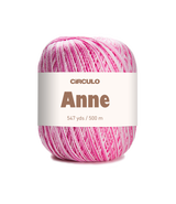 Circulo ANNE - 100% mercerized Cotton Yarn, 500m / 147g - Ball of pink yarn with 'Circulo Anne' label on a white background