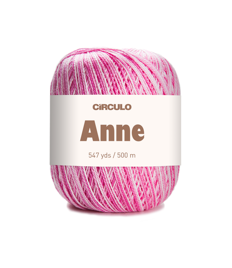Circulo ANNE - 100% mercerized Cotton Yarn, 500m / 147g - Ball of pink yarn with 'Circulo Anne' label on a white background
