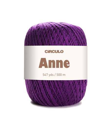 Circulo ANNE - 100% mercerized Cotton Yarn, 500m / 147g - Purple ball of yarn with a 'Circulo Anne' label on a white background