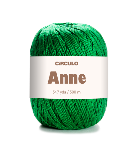 Circulo ANNE - 100% mercerized Cotton Yarn, 500m / 147g - Green ball of yarn with 'Circulo Anne' label on a white background