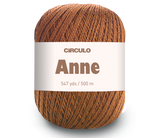 A single ball of yarn Circulo ANNE - 100% mercerized Cotton Yarn, 500m / 147g - wrapped with a white paper label. The yarn is a warm, heathered medium brown color, and the background is a clean white studio setting.