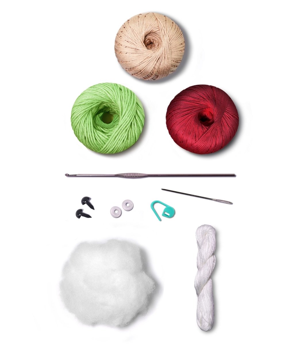 Strawberry amigurumi from behind.