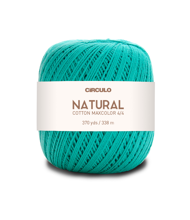 Circulo Natural Cotton Maxcolor (Barroco) 4/4 100% Cotton Yarn for Crochet and Knitting, 338m/200g - Leo Hobby -  Turquoise yarn ball with a white label on a white background