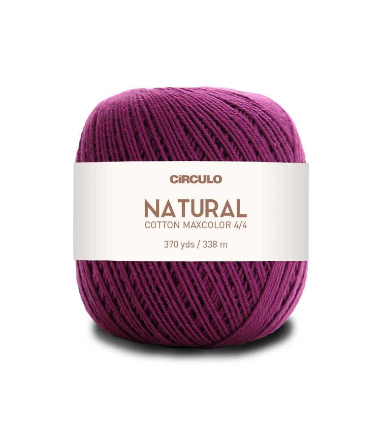 Circulo Natural Cotton Maxcolor (Barroco) 4/4 100% Cotton Yarn for Crochet and Knitting, 338m/200g - Leo Hobby -  Ball of purple yarn with a Circulo label on a white background