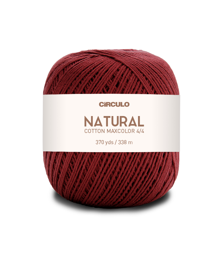 Circulo Natural Cotton Maxcolor (Barroco) 4/4 100% Cotton Yarn for Crochet and Knitting, 338m/200g - Leo Hobby -  Red ball of yarn with a white label on a white background